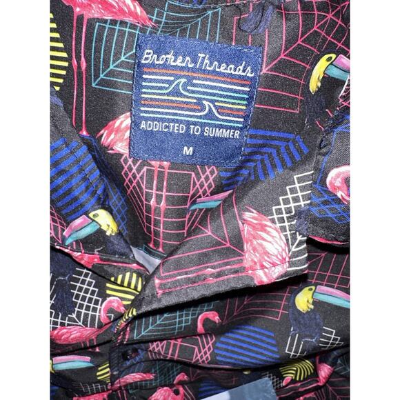 Brother Threads Men's Addicted to Summer Black Neon Flamingo Toucan Shirt M 0606 - Picture 2 of 8